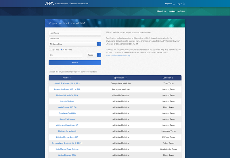 American Board of Preventive Medicine (ABPM) screenshot of resource