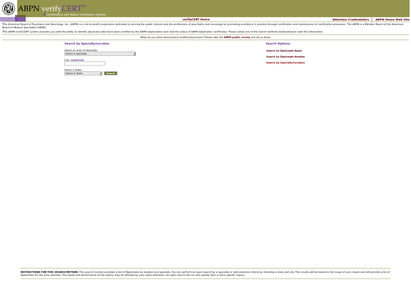 American Board of Psychiatry and Neurology, Inc. (ABPN) screenshot of resource