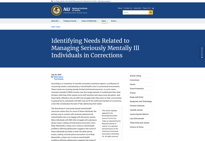 National Institute of Justice screenshot of resource